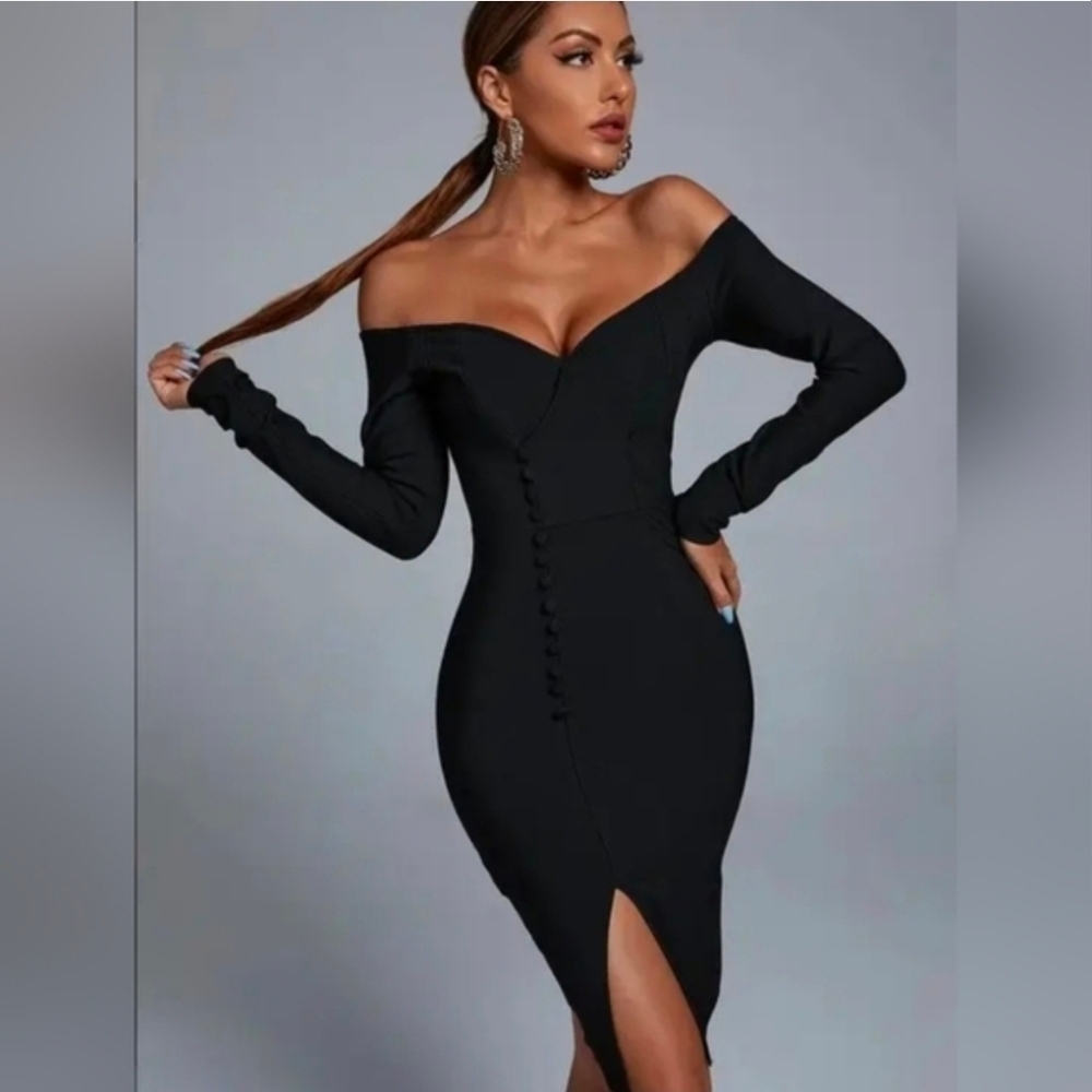 NWT Bella Barnett Hanna Black Bandage Mini Dress - Picture 2 of 9